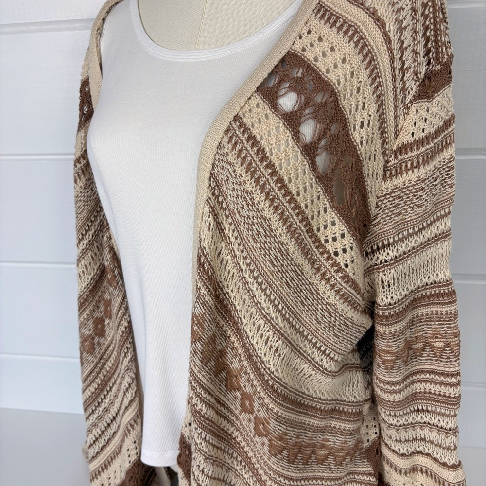 Sonoma OpenKnit Crochet Cardigan L Brown Boho Layering Sweater Vacation Cover-up
